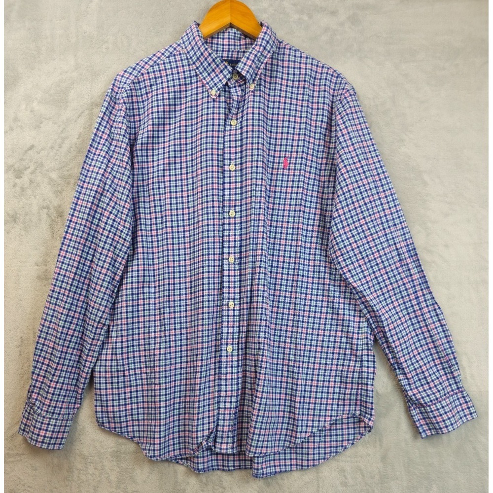 Polo Ralph Lauren Shirt Mens XL Blue Green Pink Gingham Plaid Light Flannel